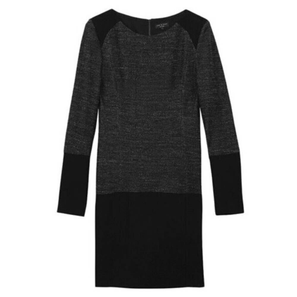 Rag & Bone Wool Blend Long Sleeve Tweed Dress in Gray/Black Colorblock Size 4